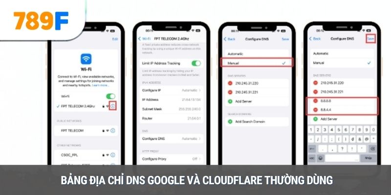 Bảng địa chỉ DNS Google và Cloudflare thường dùng 